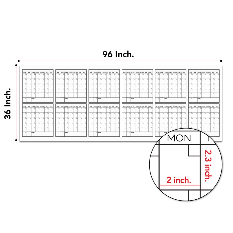 Large Dry Erase Wall Calendar - Premium Giant Reusable Yearly Calendar -  Oversized Whiteboard Annual 12 Month Undated Planner - 36X72 