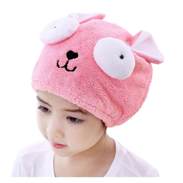 Toalla de microfibra para secar el cabello, turbante de secado rápido, gorro absorbente para niños, color rosa.