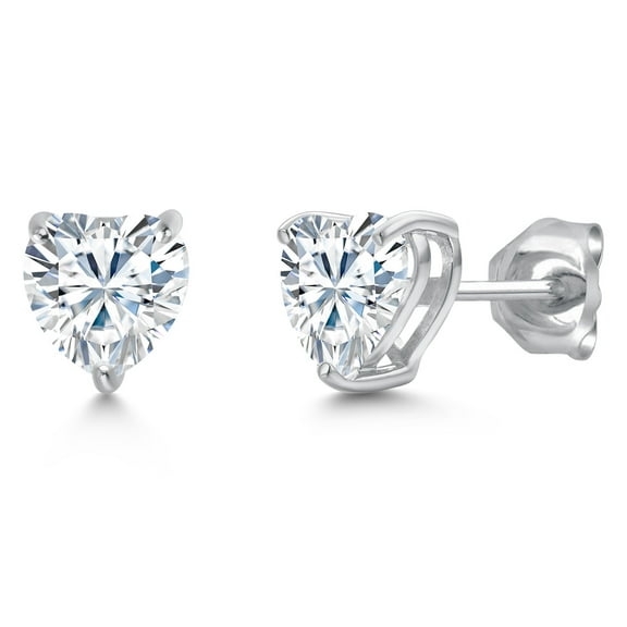 Gem Stone King 14K White Gold White Moissanite Stud Earrings for Women Men | 1.60 Cttw | Gemstone Birthstone | Heart Shape 6MM