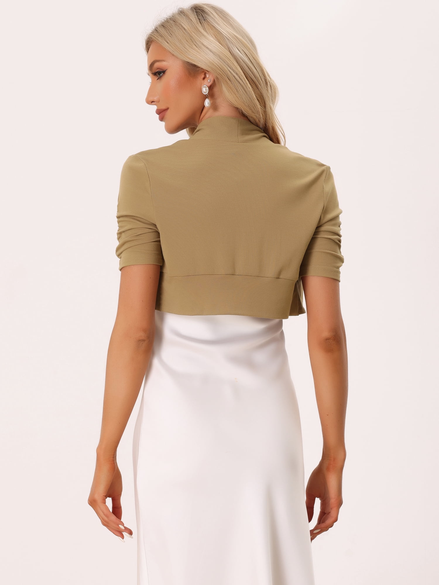 DARING DIVA Women's Ruched Short Sleeve Shrugs Bolero Cropped Cardigan S Camel
