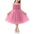 thumbnail image 2 of BLTIBY Girls Midi Tulle Dresses Cami Spaghetti Strap 3D Butterflies Sleeveless Tutu Dress Summer Birthday Party Gowns Hot Pink 9-10 Years, 2 of 6