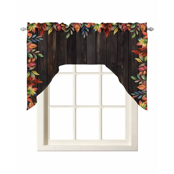 Brown Kitchen Swag Valances for Windows, Maple Leaf Watercolor Retro Botanical Wooden Swag Valances Curtains for Living Room, Rod Pocket Window Treatments for Bathroom, Bedroom, Cafe, 56"x36"