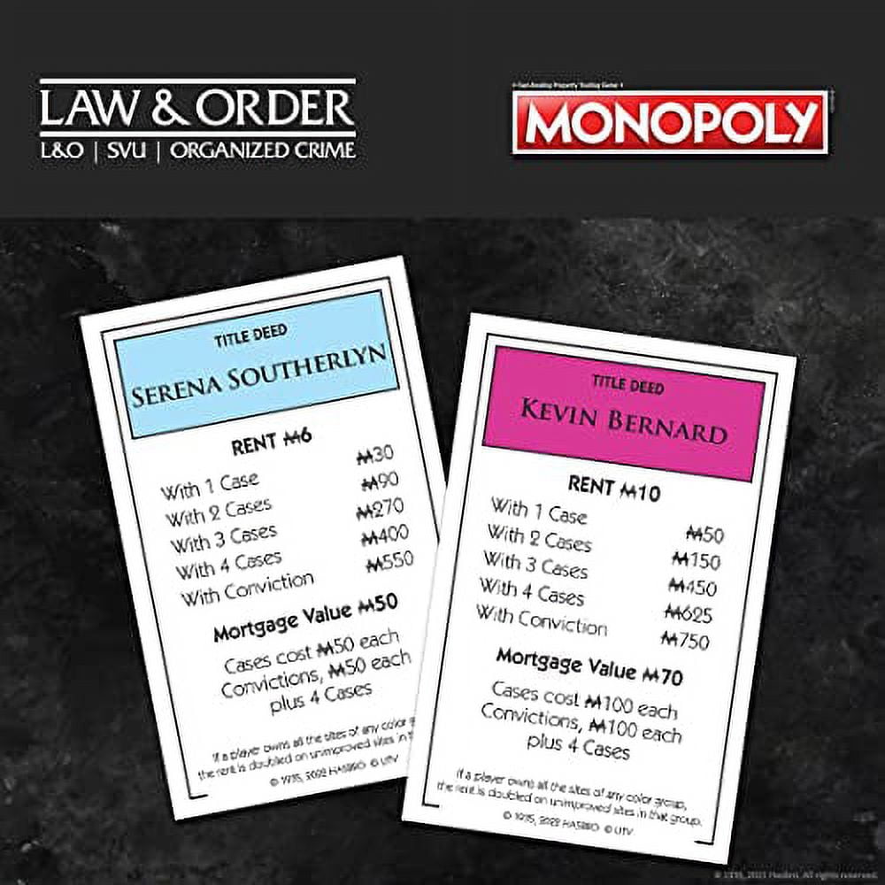 MONOPOLY: Law & Order | Buy, Sell, Trade Spaces Featuring Olivia Benson, Jack McCoy, Elliot Stabler, and more | Collectible Classic Monopoly Game | Officially-Licensed Law and Order Game & Merchandise