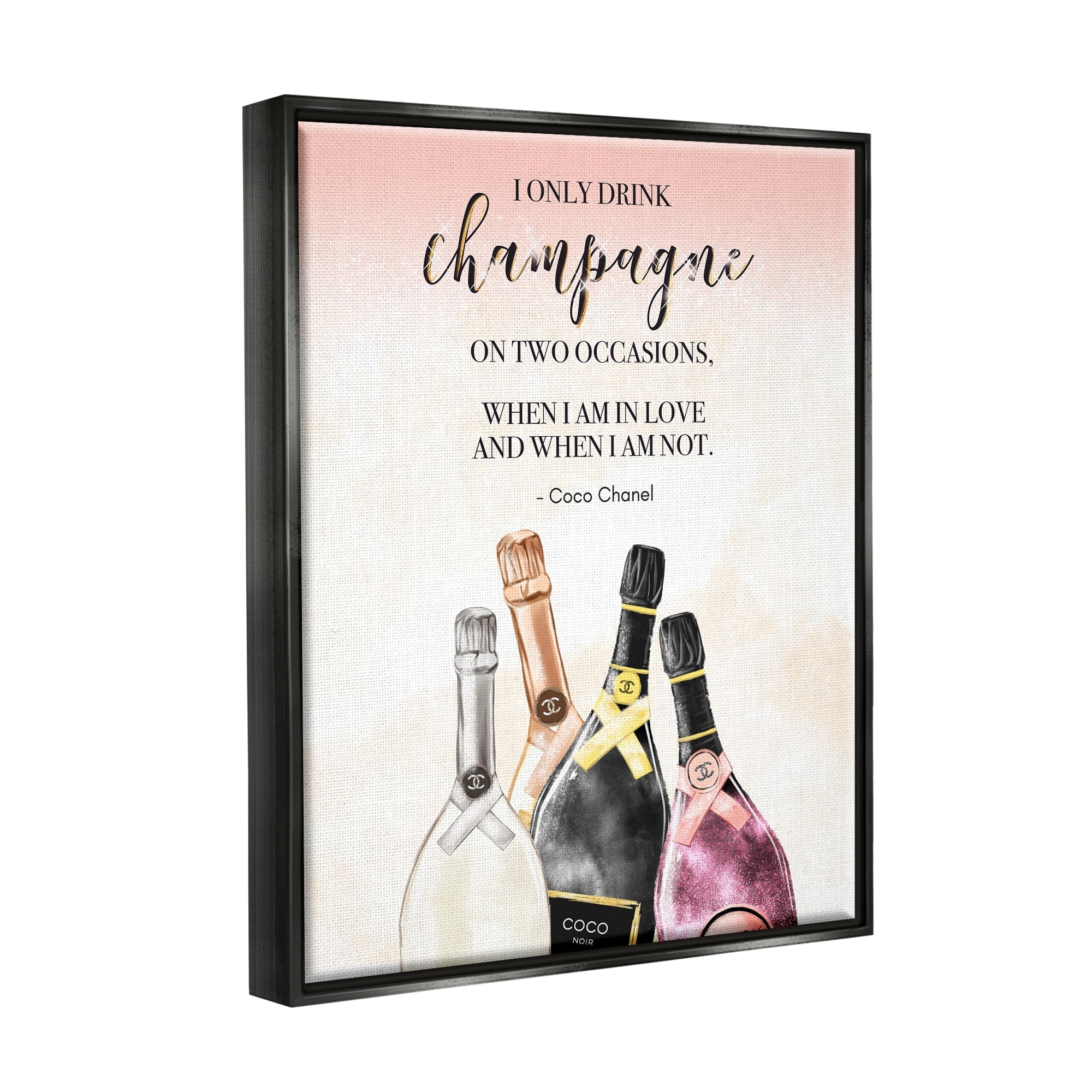 Stupell Industries Champagne and Love Quote Fashion Designer Glam Text Jet Black Framed Floating Canvas Wall Art, 16x20, by Ziwei Li