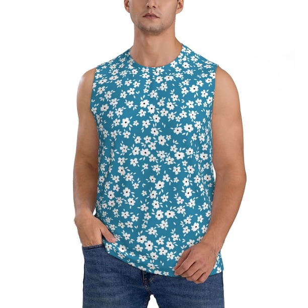 Fotbe Beautiful Floral Men's Camiseta sin Mangas Estampada para Hombres, Playera Casual para Gimnasio, Entrenamiento, Playa-Large