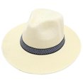 thumbnail image 4 of XINPING Men Women Woven Band Straw Panama Hat, Wide Brim UV Protection Beach Vacation Hat with Patterned Band, Breathable for Casual Summer Wear, 4 of 4