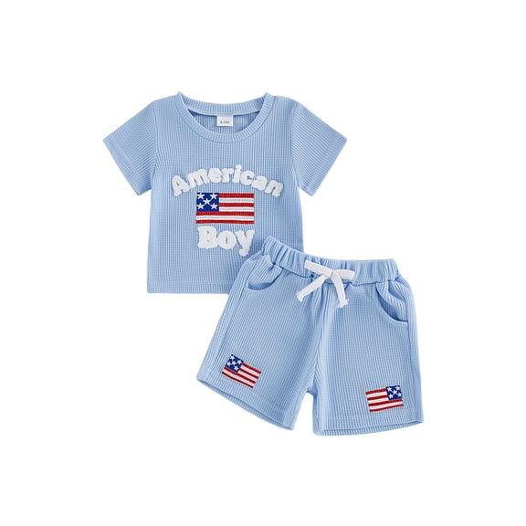 BemeyourBBs Toddler Baby Boy 4th of July Outfits Patriot Independent Day Summer Clothes Little Baby Boys American Boy Letter American Flag Embroidery Short Sleeve T Shirt Tops and Shorts Set