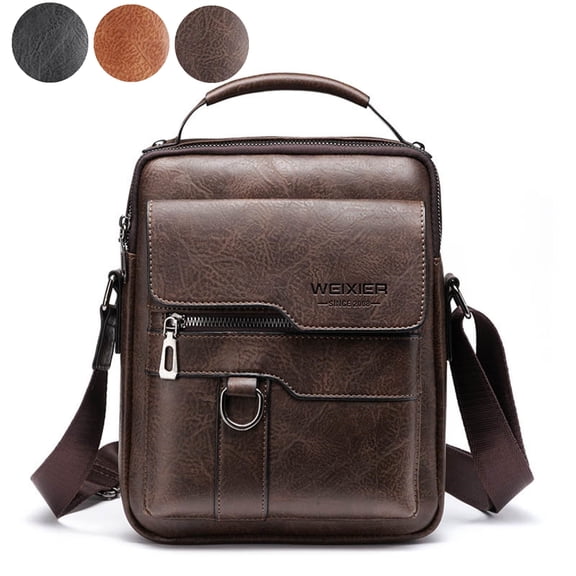 Fmxomd Messenger Bag for Men Crossbody Shoulder Purse Small Vintage PU Leather Satchel Pouch - Side Crossover Handbag Office Business for Men - Coffee