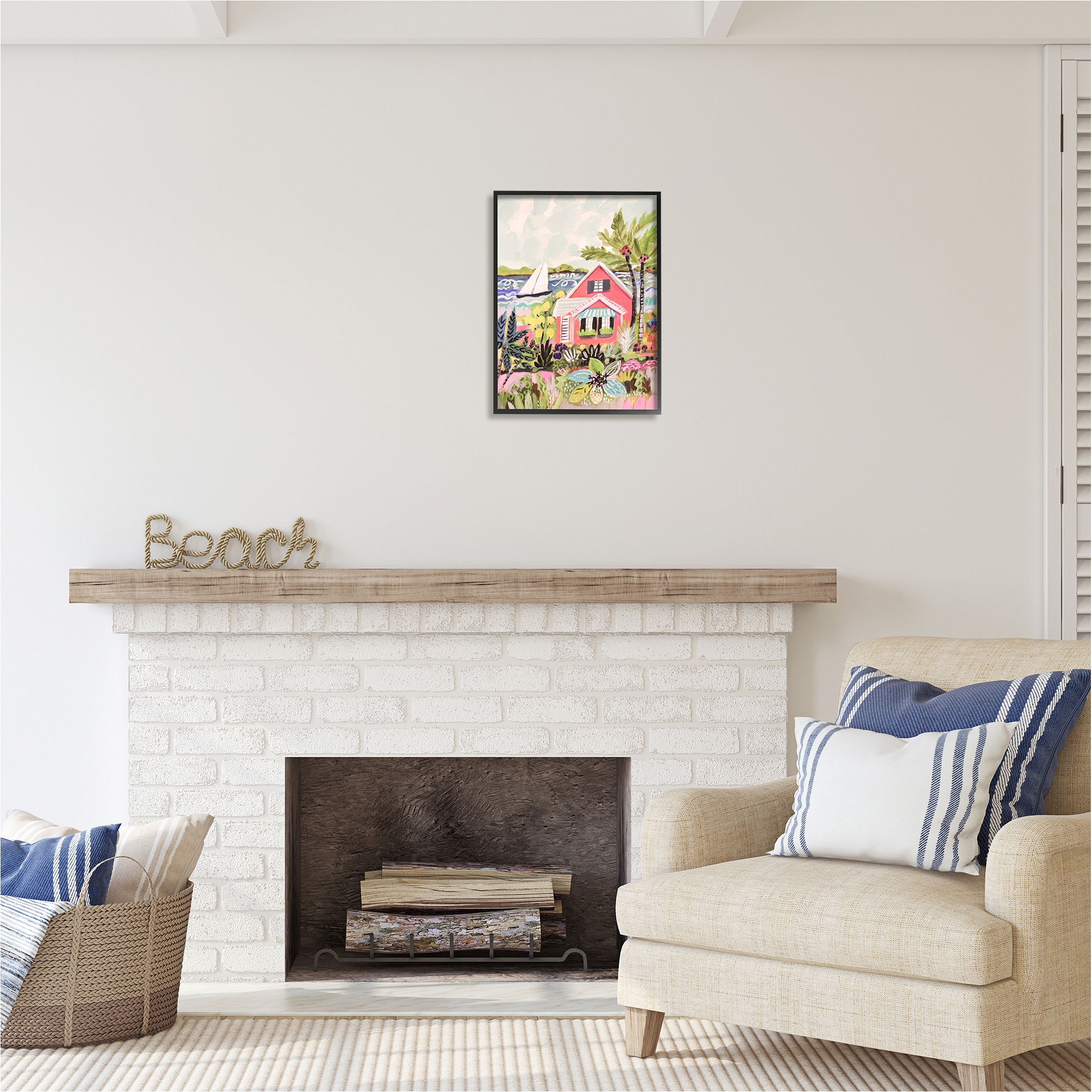 Stupell Industries Tropical Cottage Scenery Landscape Painting Black Framed Art Print Wall Art, 16 x 20