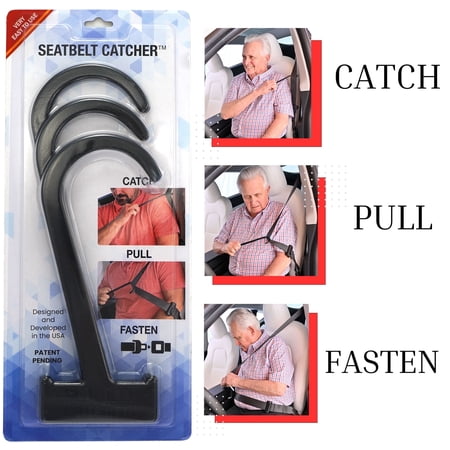 Seatbelt Catcher - 3 Pack Seat Belt Reaching Handle Aid for Elderly and People with Mobility Issues Black