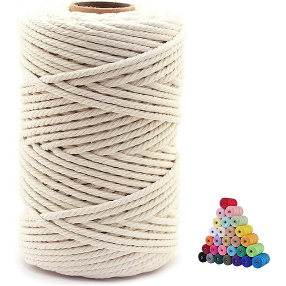 100% Natural Cotton Macrame Cord,3mm x110 Yards Macrame Cords Cotton Macrame Rope Craft Cord for DIY Crafts Knitting Plant Hangers Christmas Wedding Décor(Beige, 3mm110yards)