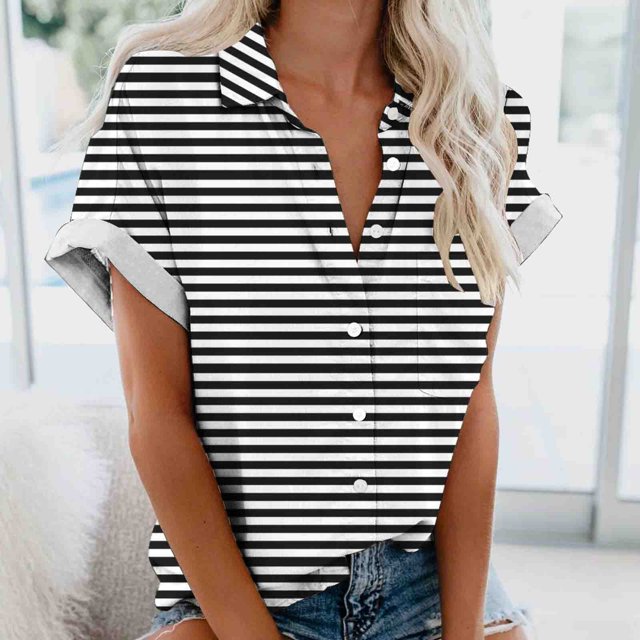 Fiudx Ropa de Mujer Blusas de Manga Corta Estampadas Informales Regulares para Mujertop