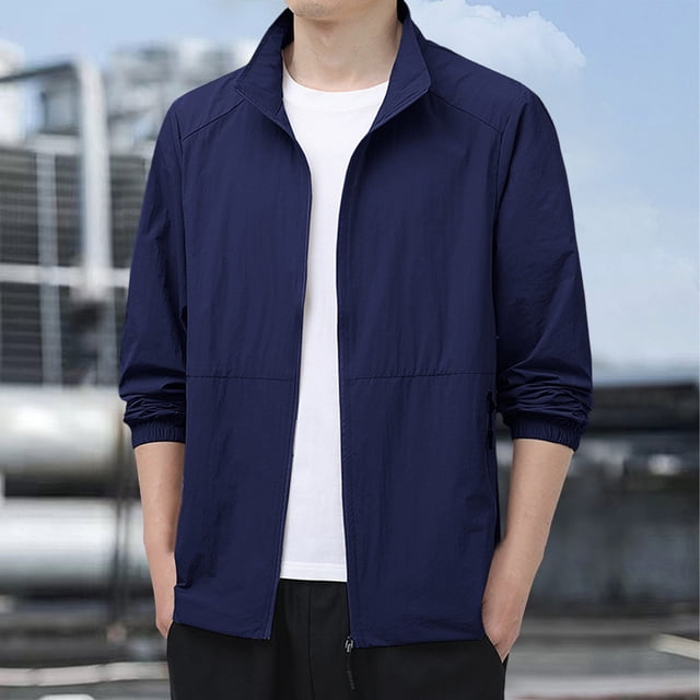 TIMIFIS Veste de Protection Solaire pour Homme, Veste Athlétique Ample Unie à Manches Longues avec Fermeture Éclair, Légère, Décontractée et Confortable pour la Randonnée, la Course, le Golf et les Sports