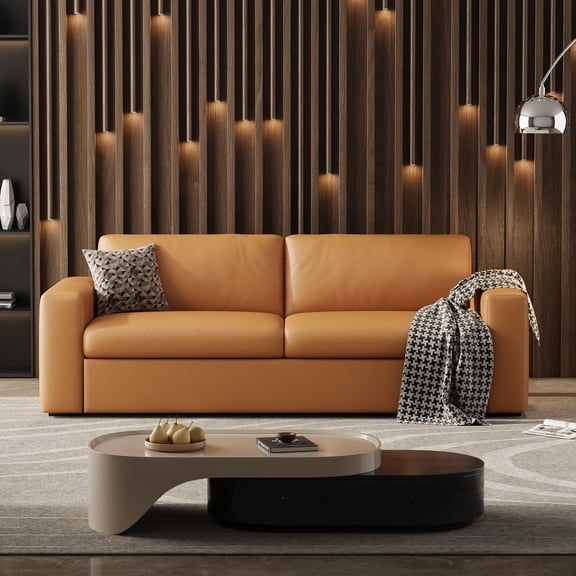 82.7'' Leather Sofa Couch Square Arm Upholstered Sofa, Mid-Century Modern Style Loveseat for Living Room and Small Space