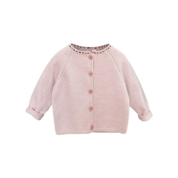 Coerni Baby Girls Knit Cardigan Button Down Long Sleeve Chunky Knitwear Crewneck Sweater Toddler Open Front Comfy Outerwear