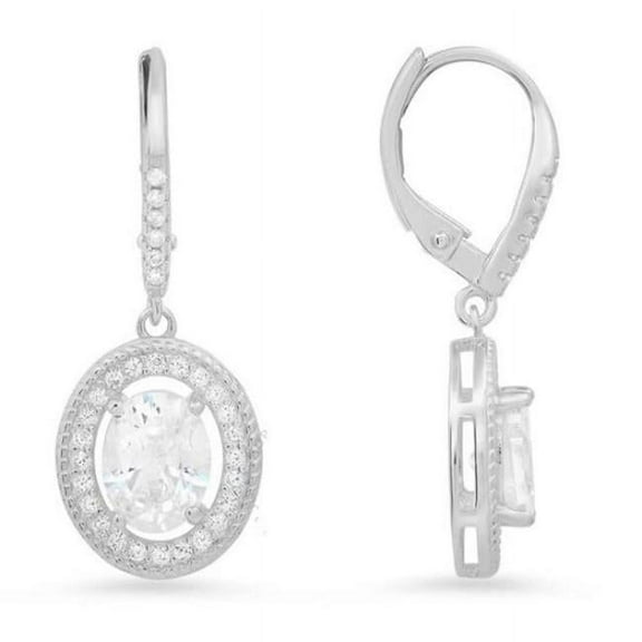 Sterling Silver Twisted Rope Halo Cubic Zirconia Leverback Earrings