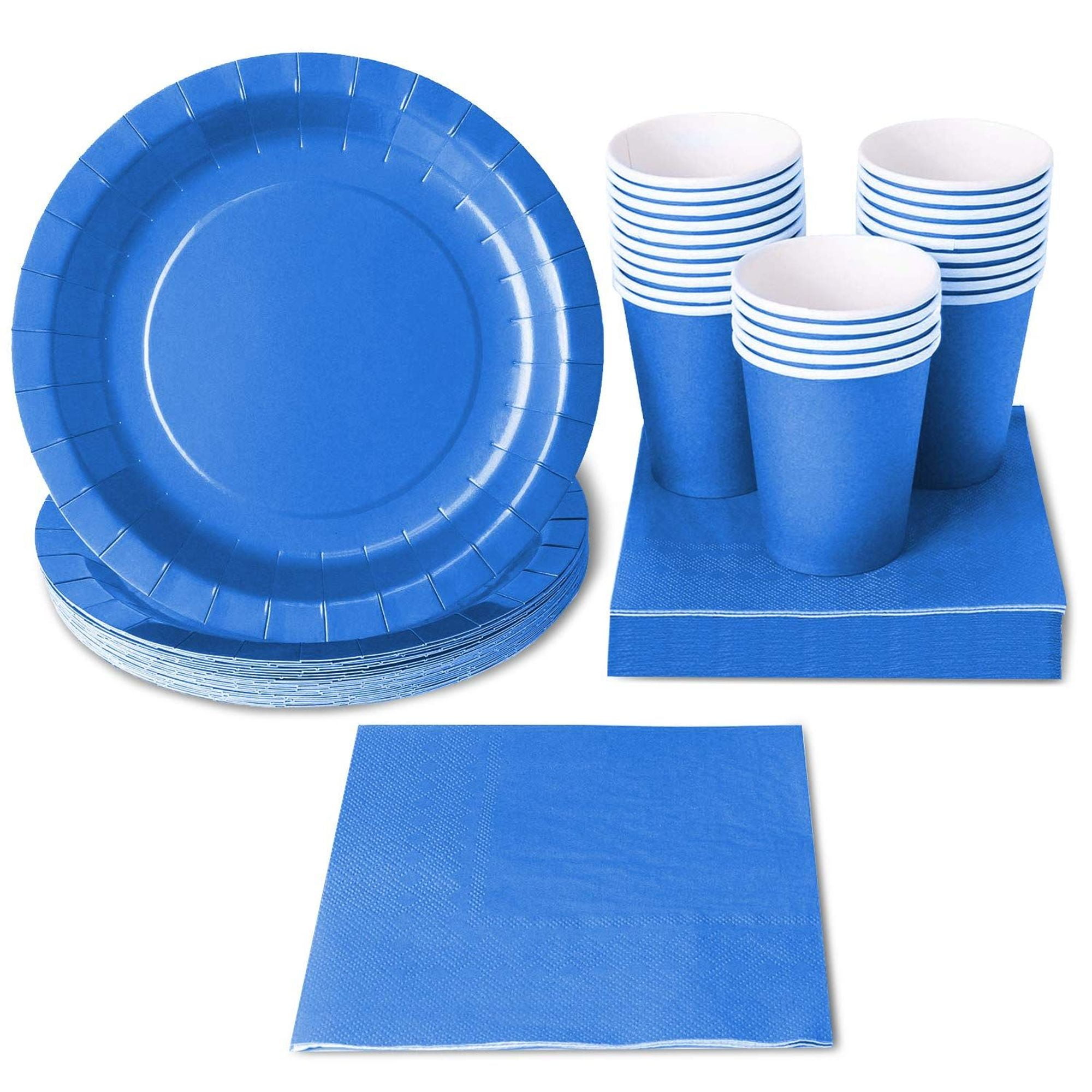 Serves 24 Blue Party Supplies, 72PCS Plates Napkins Cups Knives Spoons