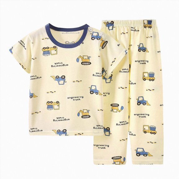 NIEWTR 2T 3T 4T 5T Kids Summer Clothes Girls Boys Short Sleeve Pullover & Comfy Shorts Set Soft Pajamas Loungewear for Daily and Sleep(A-Blue,12-18 Months)