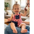 thumbnail image 4 of BemeyourBBs Newborn Baby Boy Girl 4th of July Outfit Patriot Independence Day Rompor Overalls American Flag Jumpsuit Star Stripe Suspender Pants Bib Overall Toddler Summer Fourth of July Clothes, 4 of 9