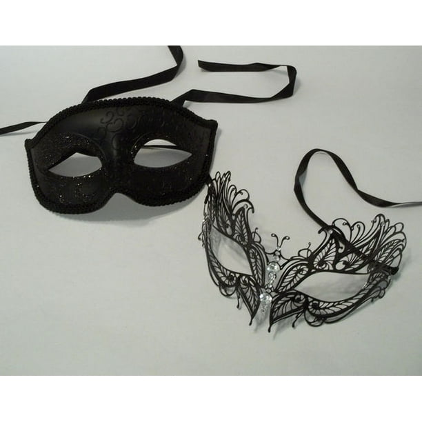 Black Butterfly Couples Man Woman Masquerade Mardi Gras Masks Male Female Set Metal Walmart Com Walmart Com