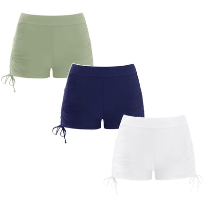 WMQPNNS 3 Pcs Girls Drawstring Swim Boyshort Rash Guard Swim Shorts Summer Beach Athletic Shorts Swimsuit Bottoms (Size 7-8 Years A9)