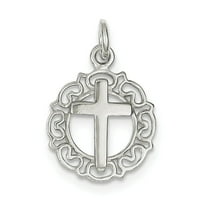 925 Sterling Silver Polished Circle and Religious Faith Cross Pendant Necklace 24x15mm Wide Pendant for Women