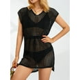 thumbnail image 6 of Gureui Women Swimsuit Cover Up Mesh Sheer Crochet Knit Tunic Top Short Sleeve Tie Waist Bikini Bathing Suit Hollow Out Split Hem Beach Swimwear, 6 of 9