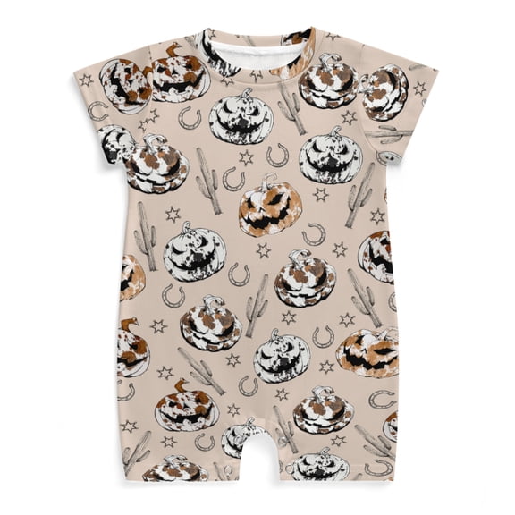 Spooky Western Cowboy Pumpkins Cactus Newborn Infant Baby Romper Shirts Boy Girl Fall Country Rustic Summer Outfit Baby Clothes Short Sleeve Onesie