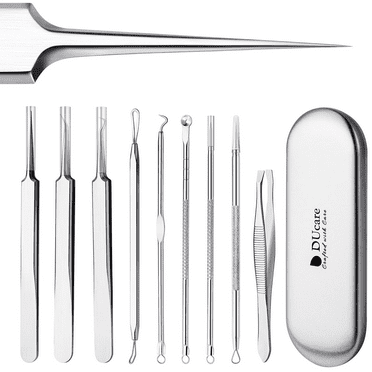 DUcare Pimple Popper Tool Kit 9 Pcs Blackhead Remover Tools Pimple Extractor Acne Tools with Metal Case for Pimples Blackheads Forehead Zit Removing