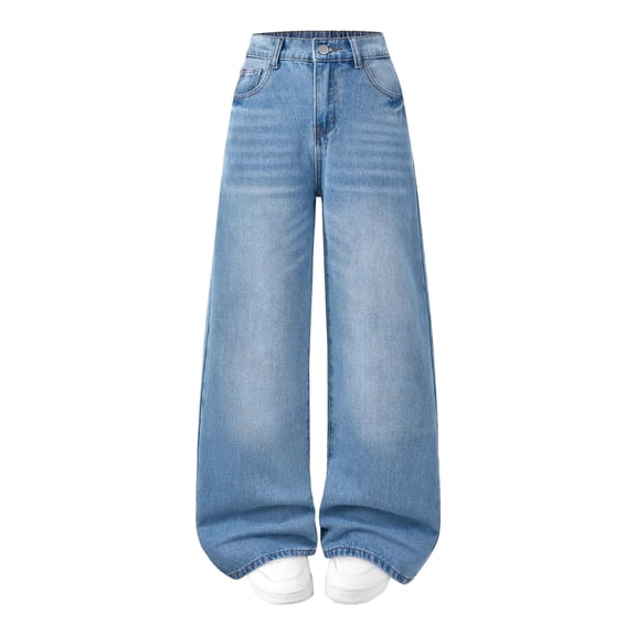 OYYN Girls Baggy Jeans Wide Leg High Waist Y2K Streetwear Boyfriend Skater Denim Pants School Casual Wear