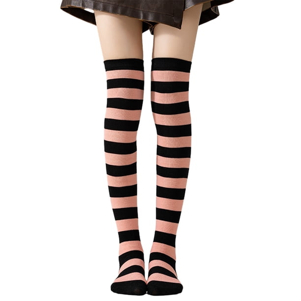 Calcetines altos a rayas para mujer, coloridos, por encima de la rodilla, retro, elásticos, para niñas, cosplay, disfraz de Lolita