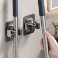 thumbnail image 2 of Self-Adhesive Mop Holder Clips Stainless Steel Mop Broom Hanger Hook Waterproof Rack with Screw Kitchen Bathroom Organizer Shelf, 2 of 6