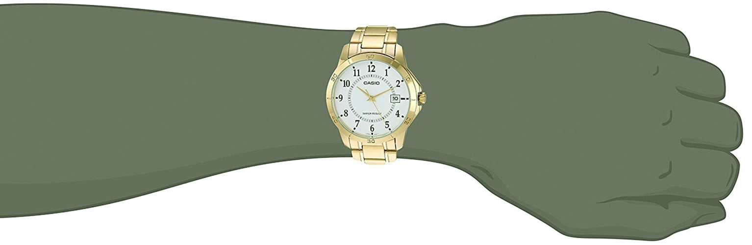 Casio MTP-V004G-7B Men's Gold Tone Stainless Steel White Dial Date Watch