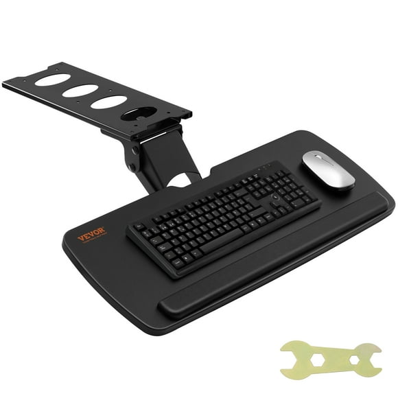 VEVOR Keyboard Tray under Desk Adjustable Height, Height and Angle Adjustable under Desk Keyboard Tray Slide out, Large 25x9.8 inch Keyboard Holder under Desk for Typing in Home, Office Work