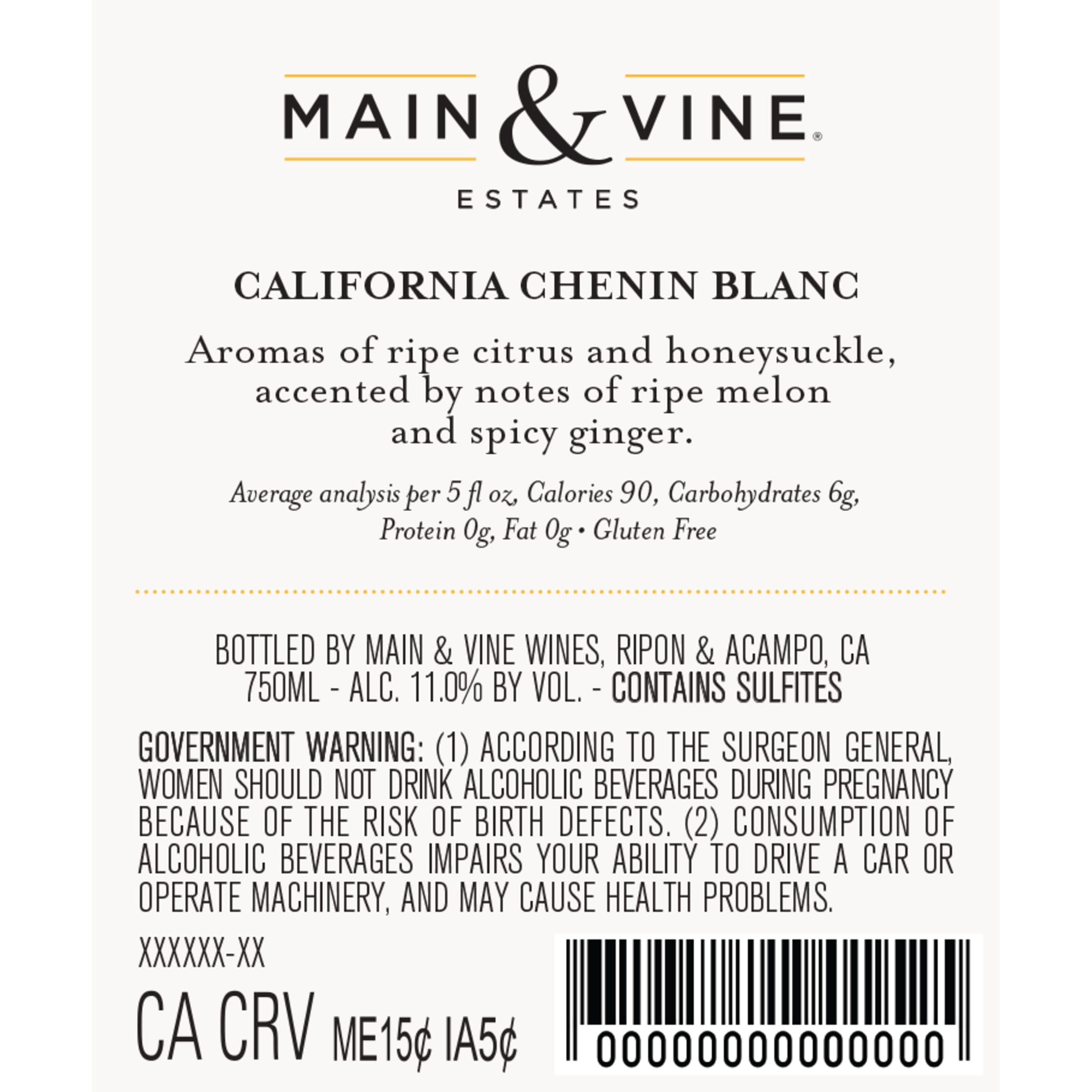 Beringer Main and Vine Chenin Blanc, White Wine, 750ml, 11% ABV
