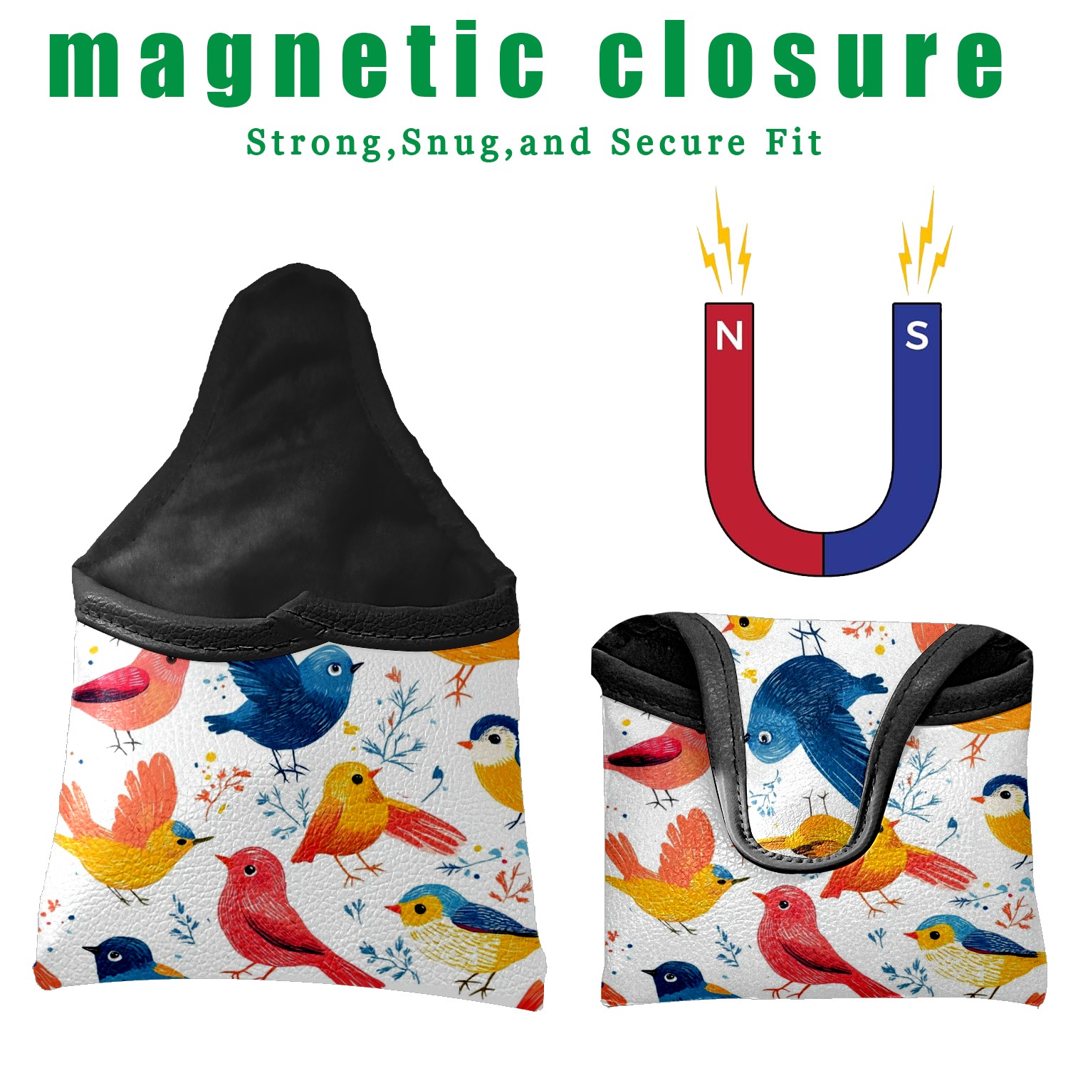 Golf Mallet Putter Cover Premium Leather Golf Putter Head Cover with Magnetic Closure Golf Cover for Men and Women Colorful Bird