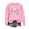 thumbnail image 4 of Cmfcve Heart Hands Sweatshirts for Women Floral Graphic Crew Neck Long Sleeve Loose Fit Casual Pullover Tops, 4 of 5