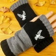 thumbnail image 4 of KKBOTIVE Women's Knitted Fingerless Gloves with Cute Embroidery, Fashion Leaky Retro Splicing Thick Warm Winter Gloves ( Black One Size ), 4 of 4