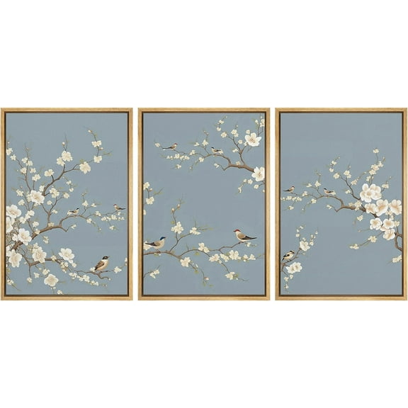 PixonSign Framed Canvas Print Wall Art Minimal Japanese Cherry Blossom Tree Nature Wilderness Illustrations Modern Art Botanical Floral Farmhouse/Country Relax Multicolor - 16"x24"x3 Natural