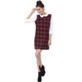 thumbnail image 3 of Vestido de cuadros de manga larga con cuello Peter Pan en contraste Allegra K rojo S, 3 of 7