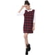 thumbnail image 3 of Vestido de cuadros de manga larga con cuello Peter Pan en contraste Allegra K rojo S, 3 of 7