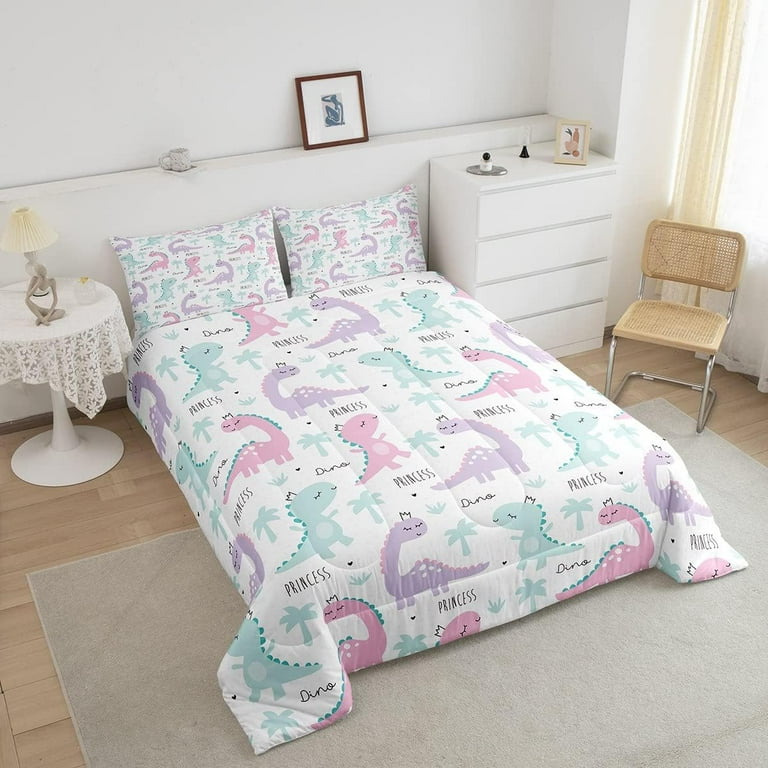 Dinosaur Comforter Set Pink Purple Dinos Bedding Sets for Kids