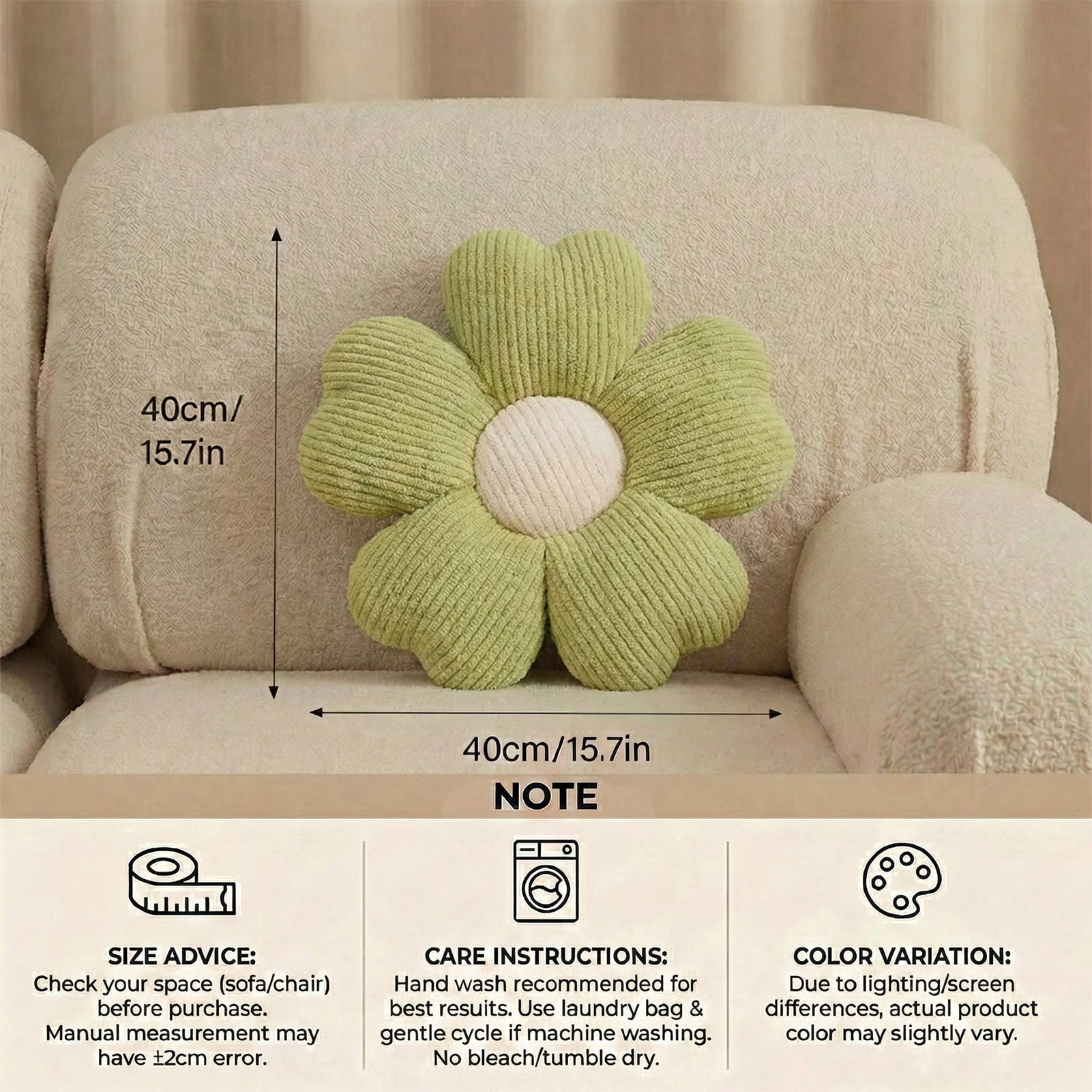 HonorHut 2 Pack Flower Shaped Throw Pillows Five Petal Flower Seating Cushions Cute Daisy Shaped Floor Cushion for Chair Couch & Room Decor White and Green