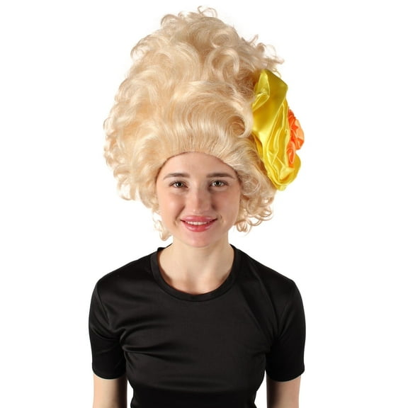 HPO Adult Unisex Drag Race Blonde Curly Beehive Wig with Sequin Flower, Synthetic Soft Fibers, Perfect for your Halloween & Cosplay Party!