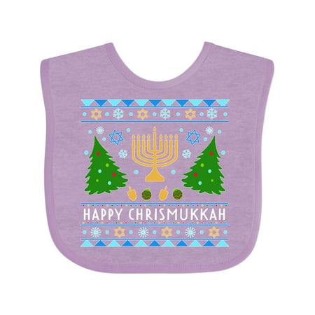 

Inktastic Happy Chrismukkah Sweater Style with Menorah and Trees Boys or Girls Baby Bib