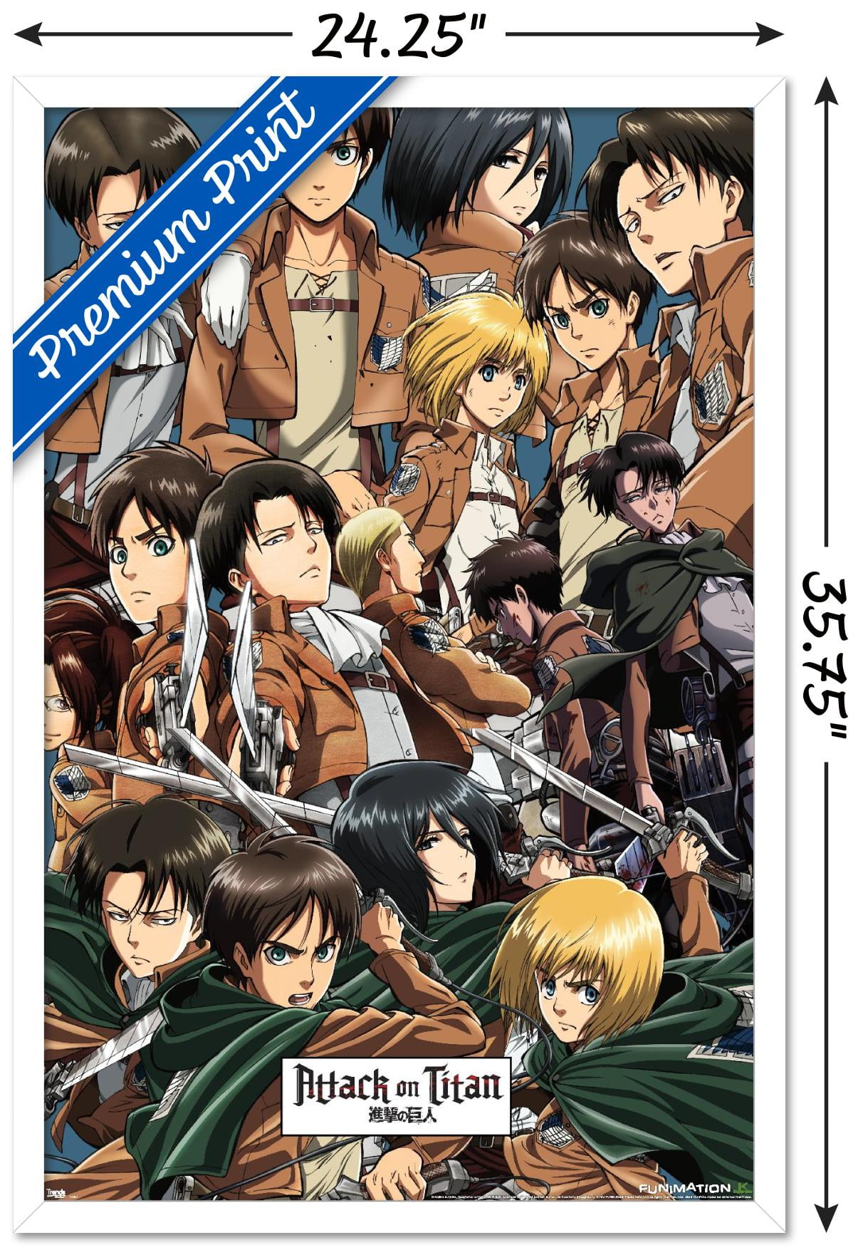 Attack On Titan Collage Wall Poster 22 375 X 34 Framed Walmart Com