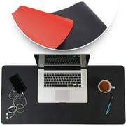 Desk Mat Black & Red 17x36 | Computer, Laptop, Keyboard & Mouse Pad Organizer | Leather Cover Office Table Protector |