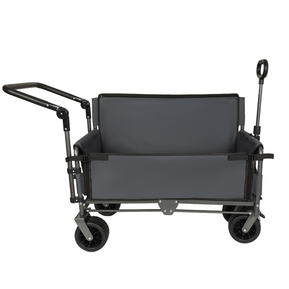 3-in-1 Folding Wagon Cart with Bench Seat,Canopy and Storage, All-Terrain Wagon with Back Pocket,Cup Bags, Adjustable Handle,500lbs Capacity,Heavy Duty Utility Cart for Camping,Beach,Sports,Gray