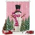 thumbnail image 2 of Pink Snowman Christmas Shower Curtain, Xmas Tree Snowflake Abstract Waterproof Fabric Shower Curtains with 12 Hooks, Bathroom Curtain Set for Bathroom Accessories Decor, 36 x 72 Inches, 2 of 9