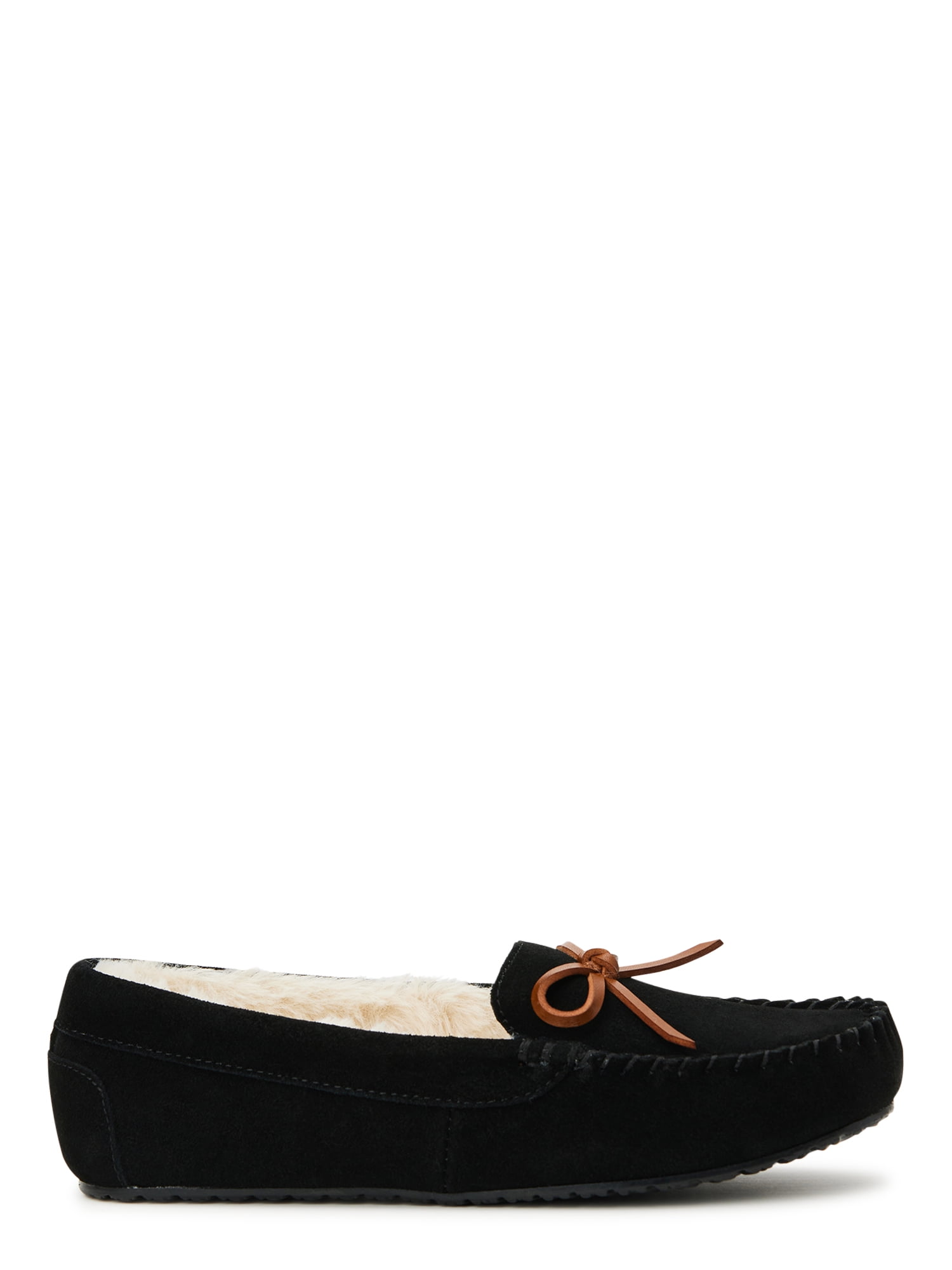 Joyspun Women's Suede Moccasin Slippers, Wide Width Available